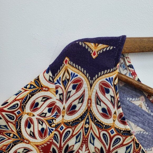 Rose + Olive Womens 3/4 Sleeve Scoop Neck Knit Top Blouse Plus Size 1X Red Blue - Picture 9 of 15